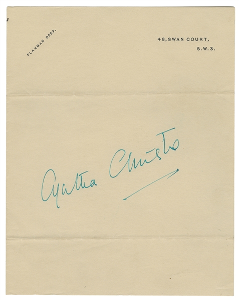  CHRISTIE, Agatha (1890-1976). Signed Stationery Sheet. [Che...