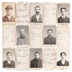  [MUGSHOTS]. Group of Nearly 35 Early Mugshots. [V.p., ca. 1...