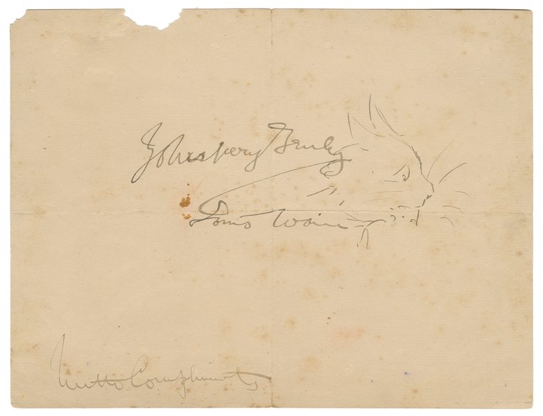  WAIN, Louis (1860-1939). Signed Ink Drawing of a Cat. [Engl...