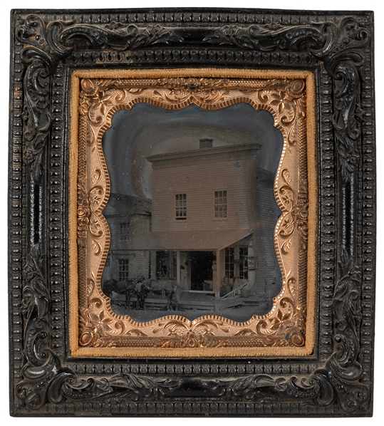  [EARLY PHOTOGRAPHY]. Tintype Western Store Scene with Horse...