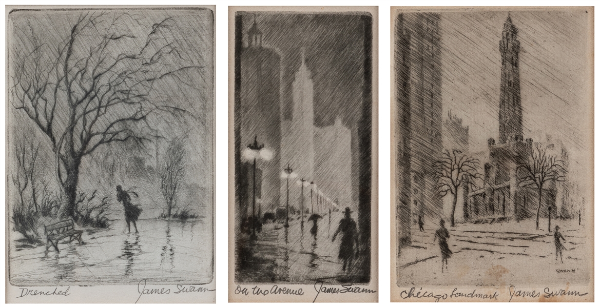  SWANN, James (American, 1905-1985). Three etchings: Chicago...