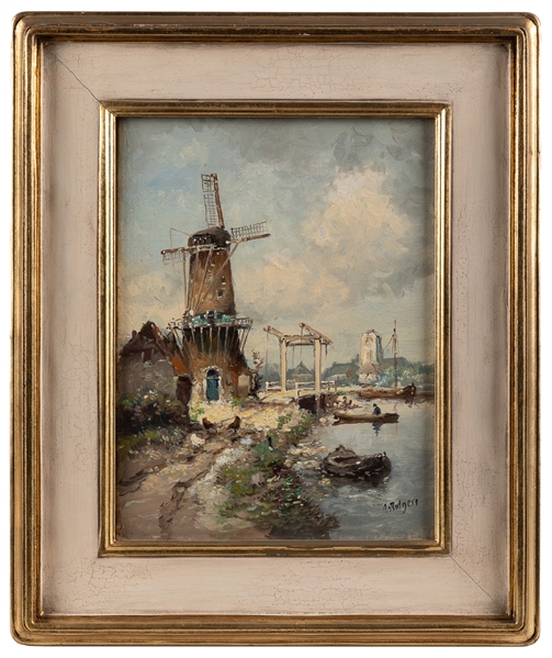  ARTIST UNKNOWN. Two Untitled Paintings. (Windmill Scene). N...