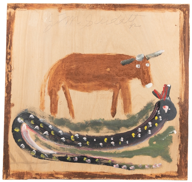  SUDDUTH, Jimmy Lee (American, 1910-2007). Snake and Cow. No...