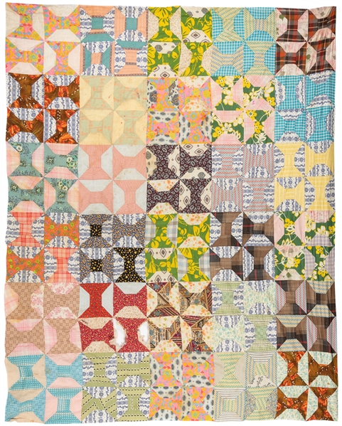  [FOLK ART QUILT]. Bow Tie Variation Quilt Top. African Amer...