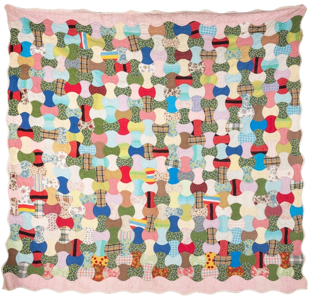   [FOLK ART QUILT]. Large Abstract Hourglass and Bowtie Quil...