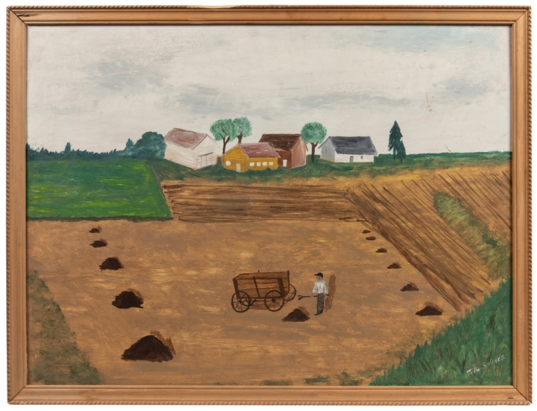  ARTIST UNKNOWN. Untitled. Farming Scene. (American, 20th ce...