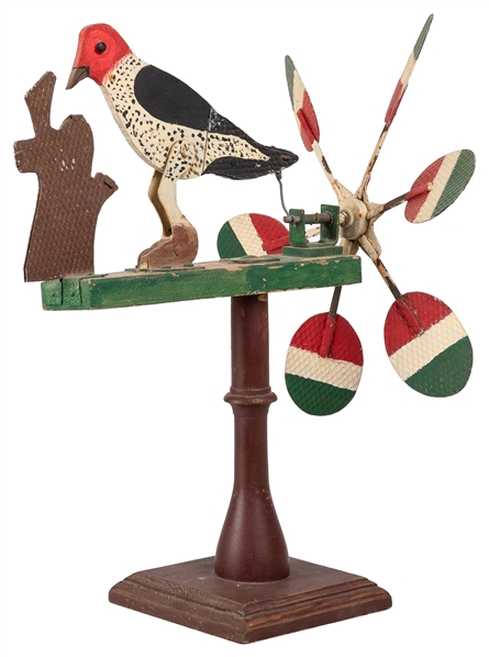  ARTIST UNKNOWN. Woodpecker Whirligig. 20th century. Hand-pa...