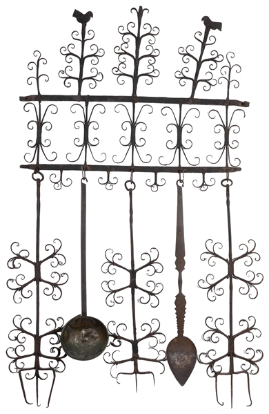  [FOLK ART]. Wrought Iron Kitchen Rack. N.d. [ca. 19th – ear...