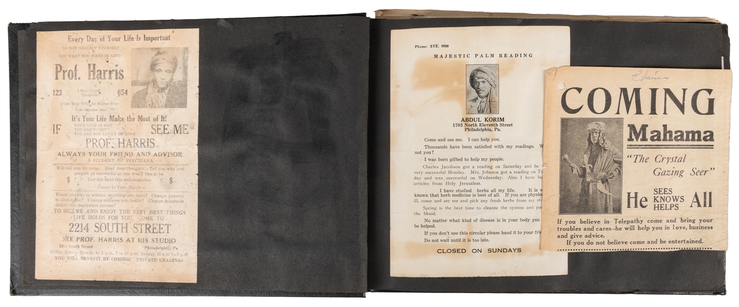  [PSYCHICS – AFRICAN AMERICANA]. Scrapbook of ephemera relat...