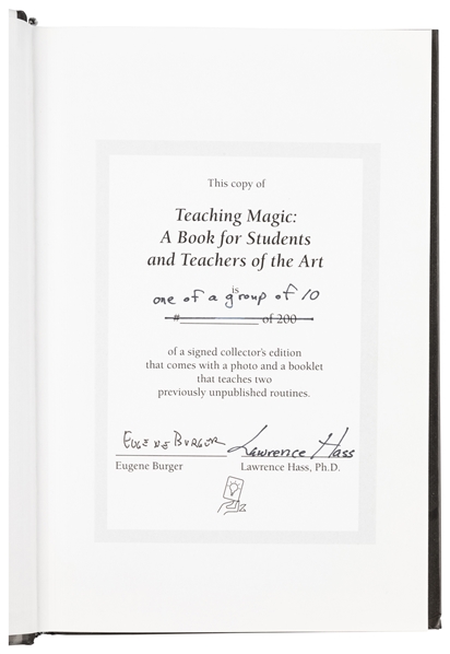  BURGER, Eugene (1939 – 2017). Teaching Magic: A Book for St...