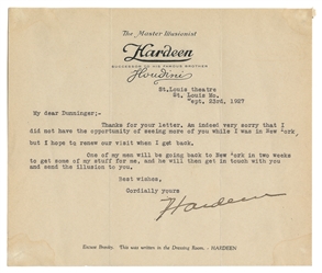  HARDEEN (Theodore Weisz, 1876–1945). Hardeen Typed and Sign...