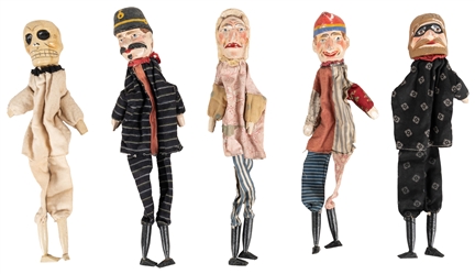  Punch and Judy Puppet Set. Circa 1900s. Nine figures, each ...