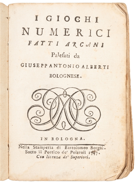  ALBERTI, Giuseppe Antonio (1712-1768). I Giochi Numerici Fa...