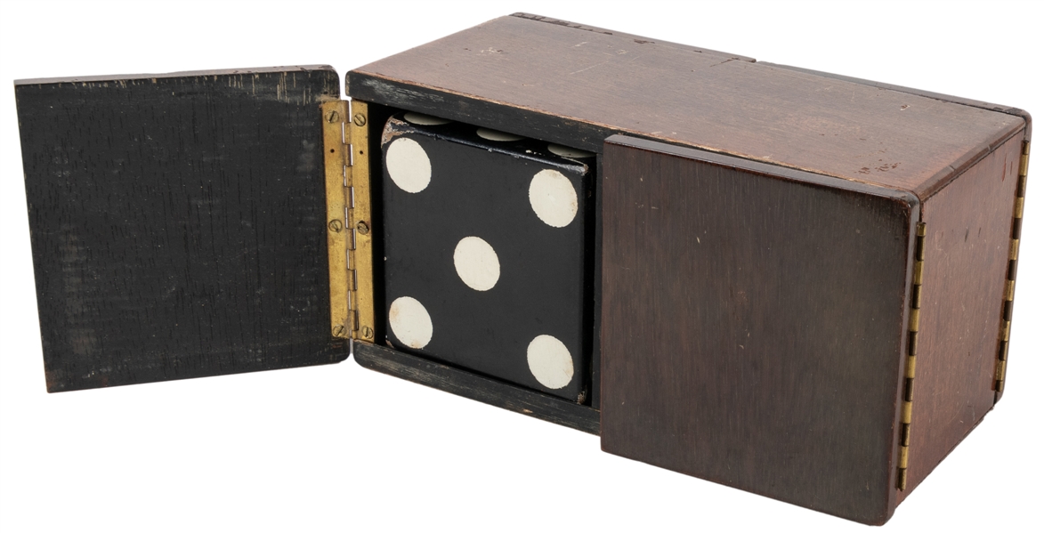 Die Box. Ca. 1920s. Handsome hardwood box vanishes a die fr...