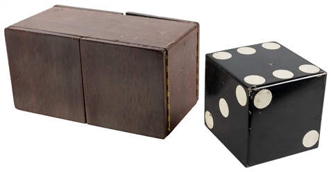 Die Box. Ca. 1920s. Handsome hardwood box vanishes a die fr...