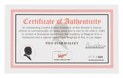 [WALLETS]. Group of 6 magician's wallets. Including: Ken Br...