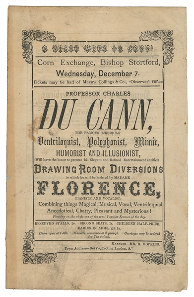 DU CANN, Charles. Professor Charles Du Cann program. Bishop...