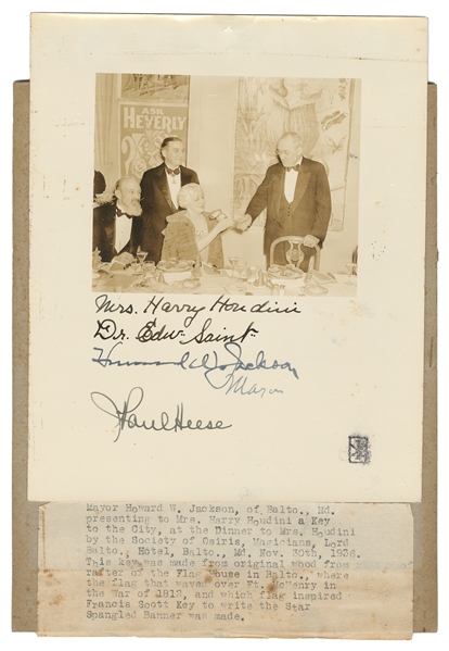 HOUDINI, Beatrice (1876 - 1943). Signed Beatrice Houdini Ph...