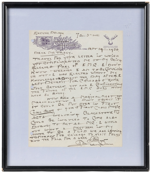 DOWNS, T. Nelson (1867 - 1938). Signed Handwritten Letter. ...