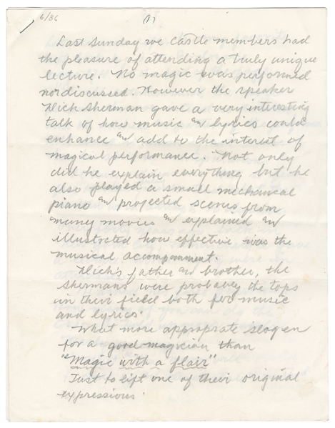 VERNON, Dai (1894 - 1992). The Vernon Touch, June 1986. Wri...