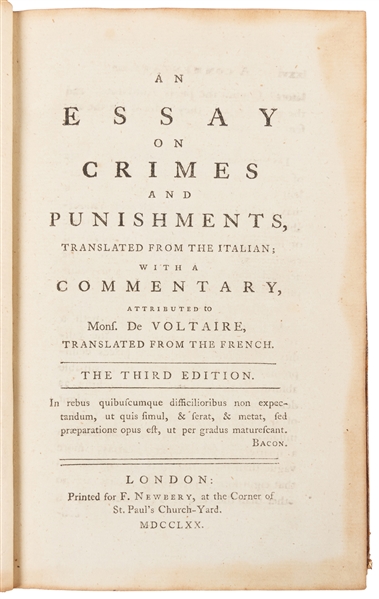  [CRIME]. [BECCARIA, Cesare]. An Essay on Crimes and Punishm...