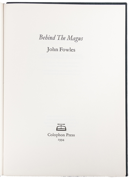  FOWLES, John (1926-2005). Behind The Magus. [London:] Colop...