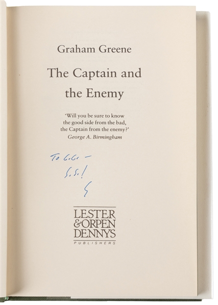  GREENE, Graham (1904-1991). The Captain and the Enemy. [Tor...