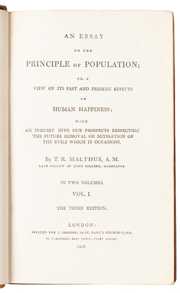  MALTHUS, Thomas Robert (1766-1834). An Essay on the Princip...