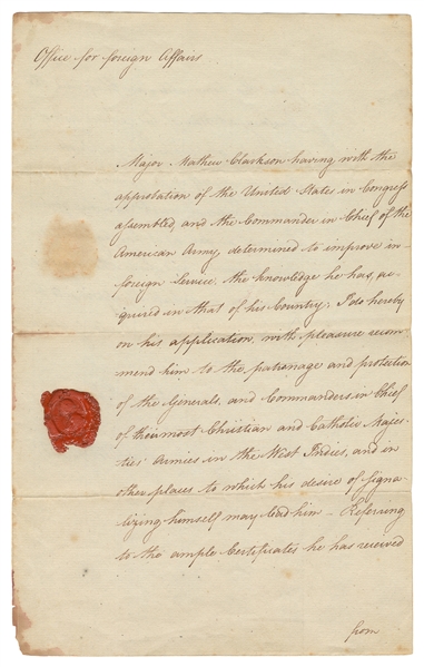  LIVINGSTON, Robert (1746-1813). Document Signed. “Office fo...