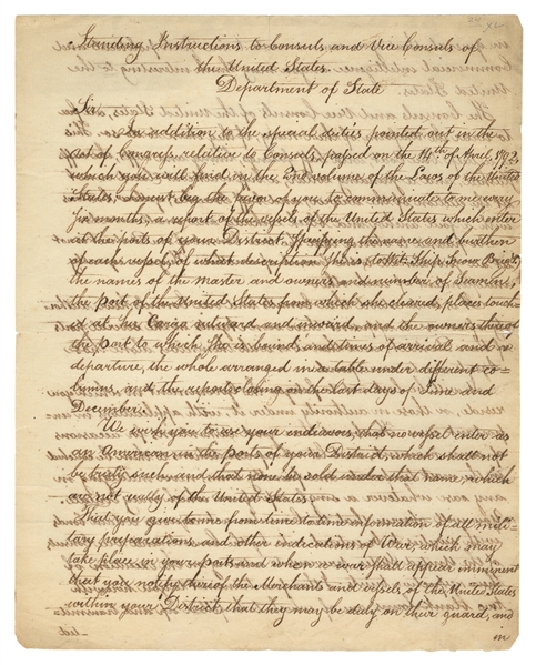  PICKERING, Timothy (1745-1829). Document Signed. [N.p., n.d...