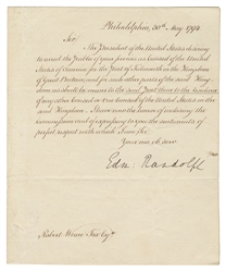  RANDOLPH, Edmund (1753-1813). Secretarial Letter Signed by ...