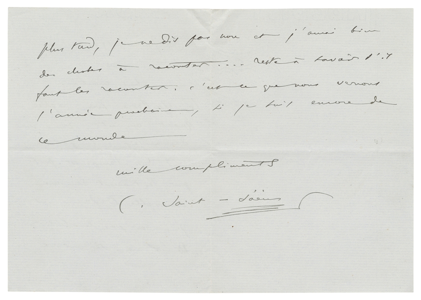  SAINT-SAËNS, Camille (1835-1921). Autograph Letter Signed. ...