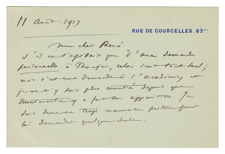  SAINT-SAËNS, Camille (1835-1921). Autograph Note Signed. 11...