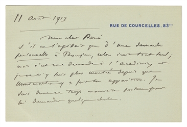  SAINT-SAËNS, Camille (1835-1921). Autograph Note Signed. 11...