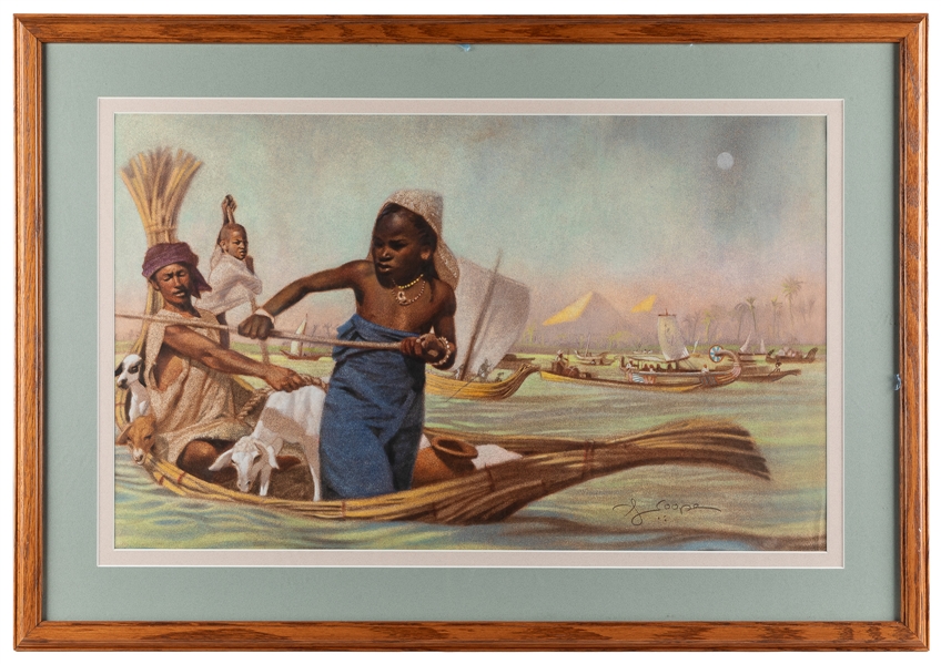  COOPER, Floyd (1956-2021). Egyptians on the Nile in Boats f...