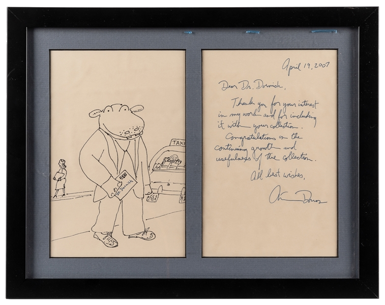  DORROS, Arthur. Original Drawing of a Hippo in a Suit Maili...