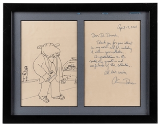  DORROS, Arthur. Original Drawing of a Hippo in a Suit Maili...