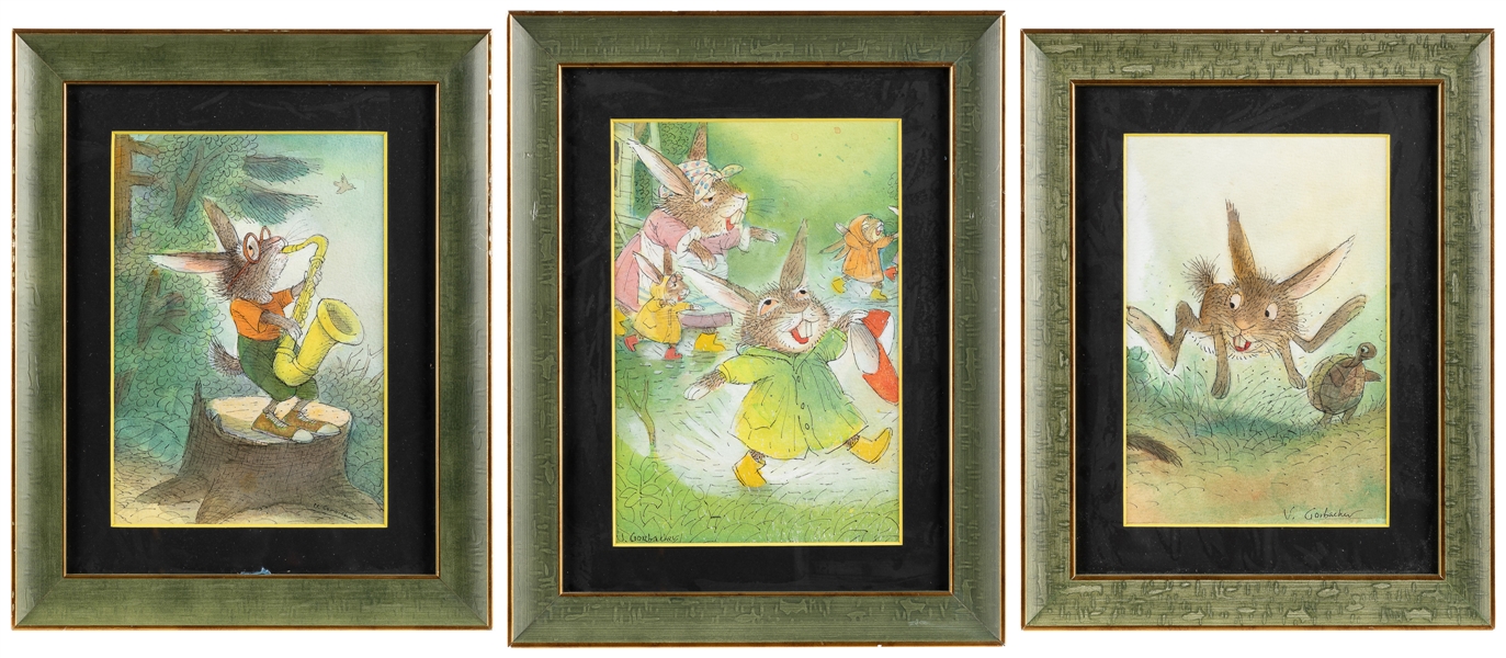  GORBACHEV, Valeri (b. 1944). Trio of Original Paintings for...