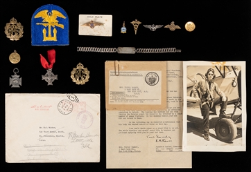  [WORLD WAR II]. Group of medals, condolence letters, and me...