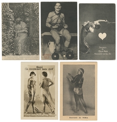 Five Sideshow Souvenir Postcards. V.p., ca. 1910s–1930s. Gr...