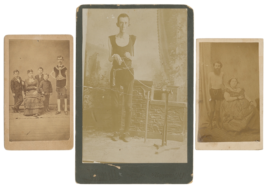 Three Sideshow Skeleton Man Photographs. V.p., 1870s–1880s....