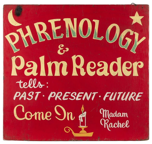 Madam Rachel Phrenology & Palm Reader Wooden Sign. Mid-20th...