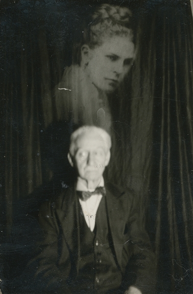 [SPIRIT PHOTO]. Man with Spirit. Early 20th century. Cabine...