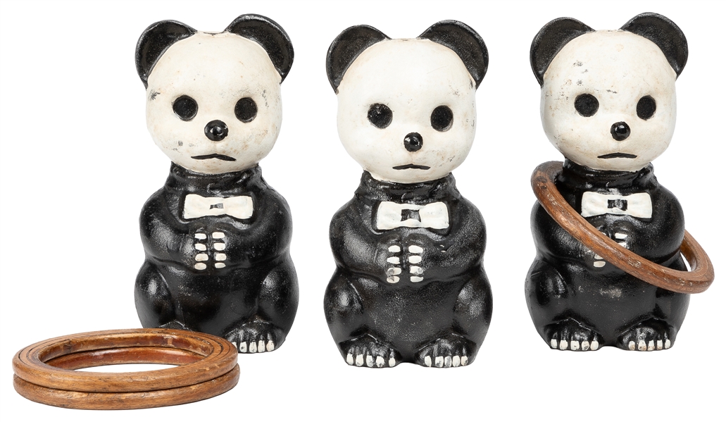 Panda Bears Carnival Ring Toss Figures. Circa 1940s. Cast m...