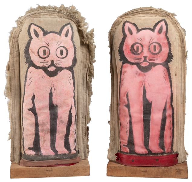 Pair of Cat Carnival Knockdown Figures. Circa 1940s. Hand-p...