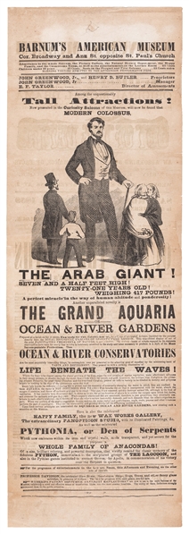 Barnums American Museum Broadside featuring The Arab Giant...