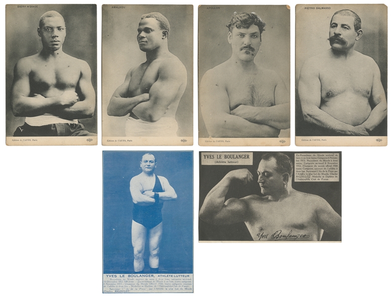 [STRONGMEN]. Six Postcards of Strongmen. Paris, 1900s. Six ...