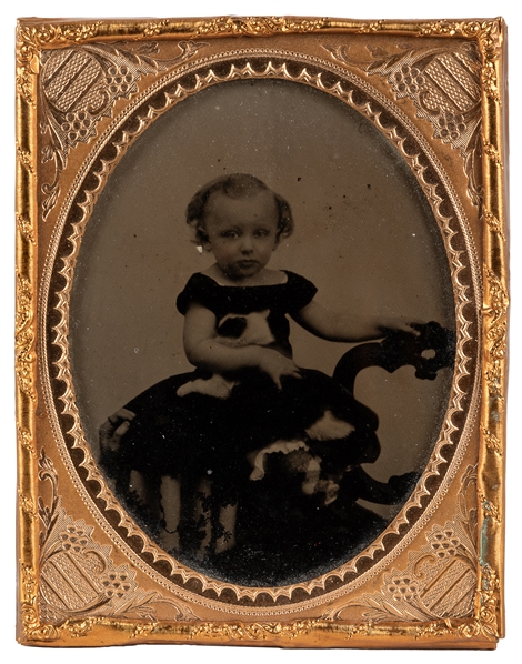 Ambrotype of a Girl and Pet Cat. Quarter plate ambrotype of...