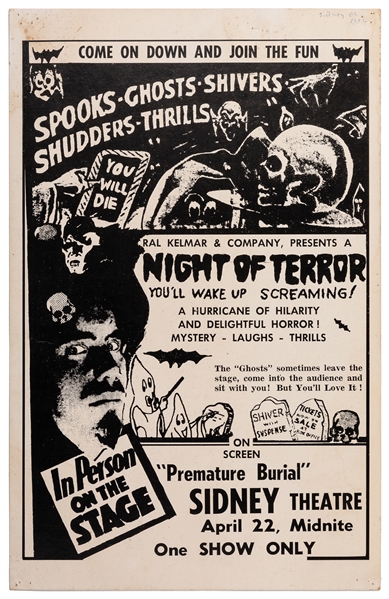 Ral Kelmar & Company Presents a Night of Terror. Circa 1970...