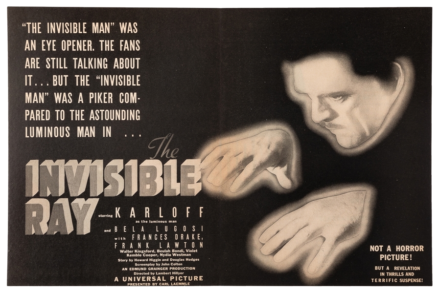 The Invisible Ray. Universal, 1936. Advertisement for the s...